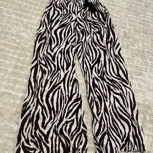 NWT Wide Leg Zebra Print Pants in Brown & White